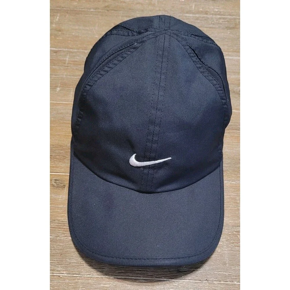 Nike Featherlight Aerobill Dri-Fit Hat Cap Black White Logo Swoosh Running Yoga